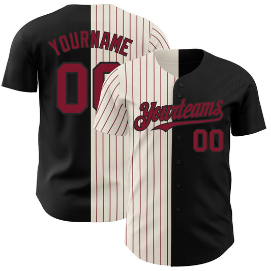 Custom Black Cream-Crimson Pinstripe Authentic Split Fashion Baseball Jersey - Sky-Custom
