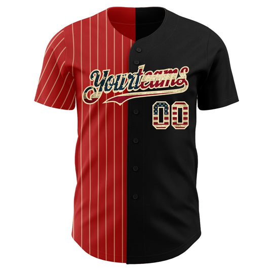 Custom Black Vintage USA Flag Red-Cream Pinstripe Authentic Split Fashion Baseball Jersey - Sky-Custom
