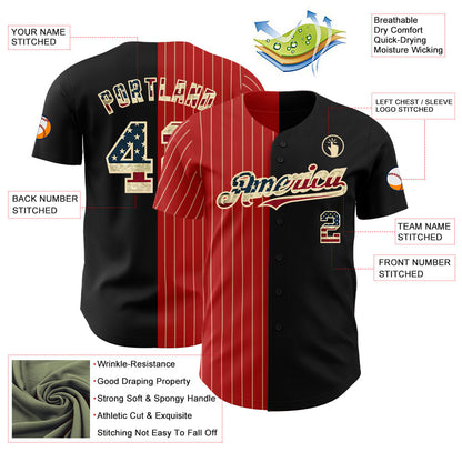 Custom Black Vintage USA Flag Red-Cream Pinstripe Authentic Split Fashion Baseball Jersey - Sky-Custom