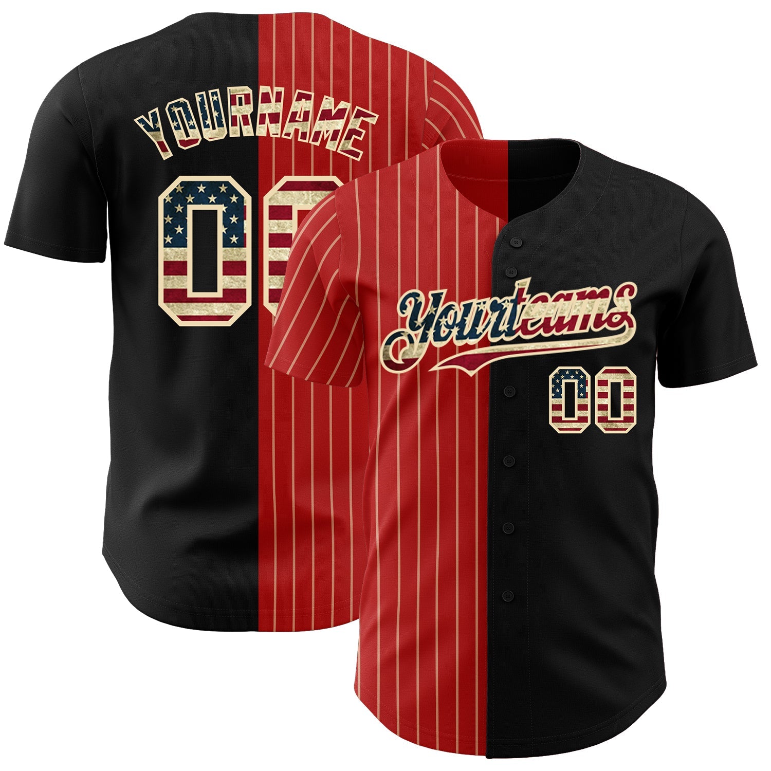 Custom Black Vintage USA Flag Red-Cream Pinstripe Authentic Split Fashion Baseball Jersey - Sky-Custom