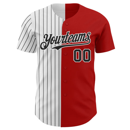 Custom Red White-Black Pinstripe Authentic Split Fashion Baseball Jersey - Sky-Custom