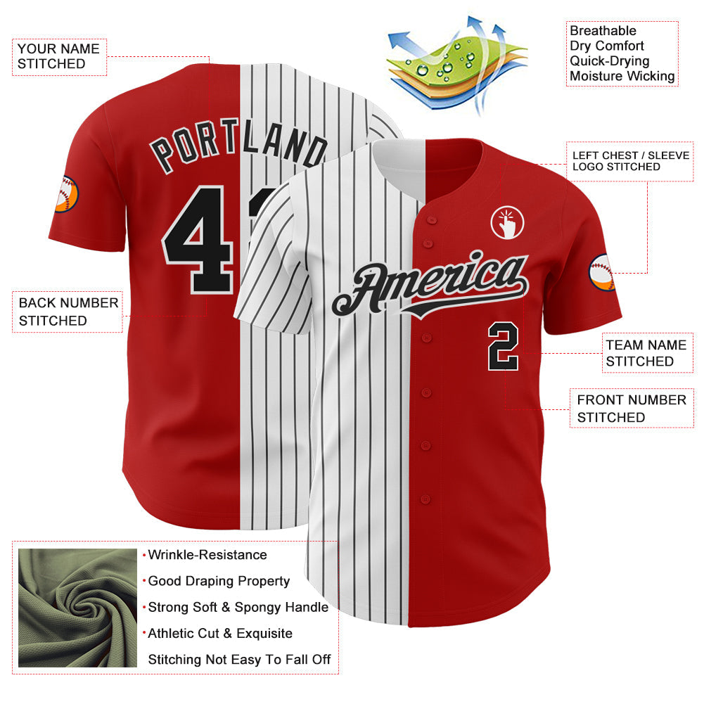 Custom Red White-Black Pinstripe Authentic Split Fashion Baseball Jersey - Sky-Custom