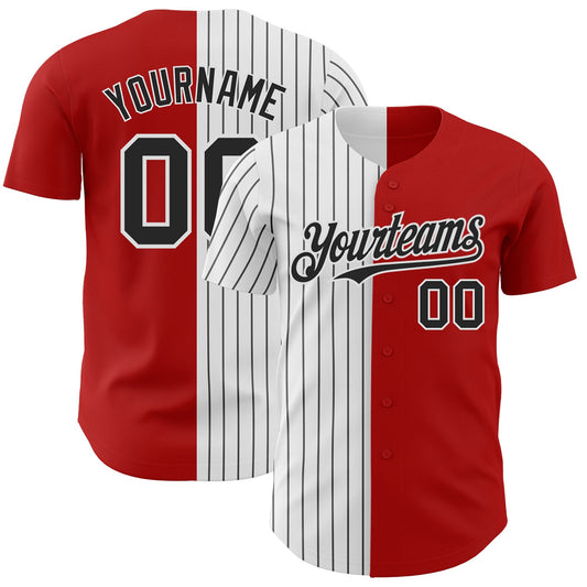 Custom Red White-Black Pinstripe Authentic Split Fashion Baseball Jersey - Sky-Custom