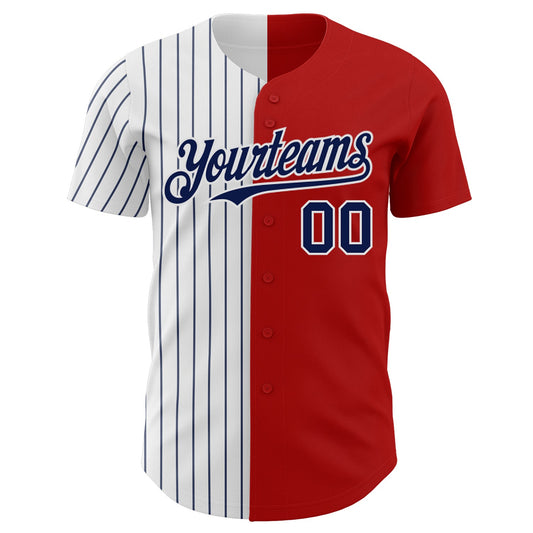 Custom Red White-Navy Pinstripe Authentic Split Fashion Baseball Jersey - Sky-Custom