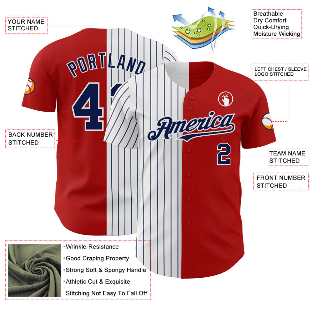 Custom Red White-Navy Pinstripe Authentic Split Fashion Baseball Jersey - Sky-Custom