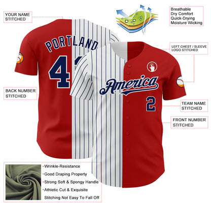 Custom Red White-Navy Pinstripe Authentic Split Fashion Baseball Jersey - Sky-Custom
