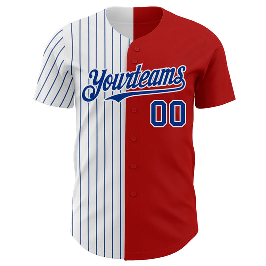 Custom Red White-Royal Pinstripe Authentic Split Fashion Baseball Jersey - Sky-Custom