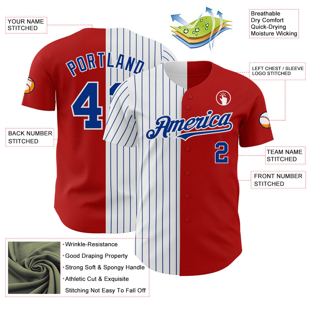 Custom Red White-Royal Pinstripe Authentic Split Fashion Baseball Jersey - Sky-Custom