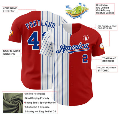 Custom Red White-Royal Pinstripe Authentic Split Fashion Baseball Jersey - Sky-Custom