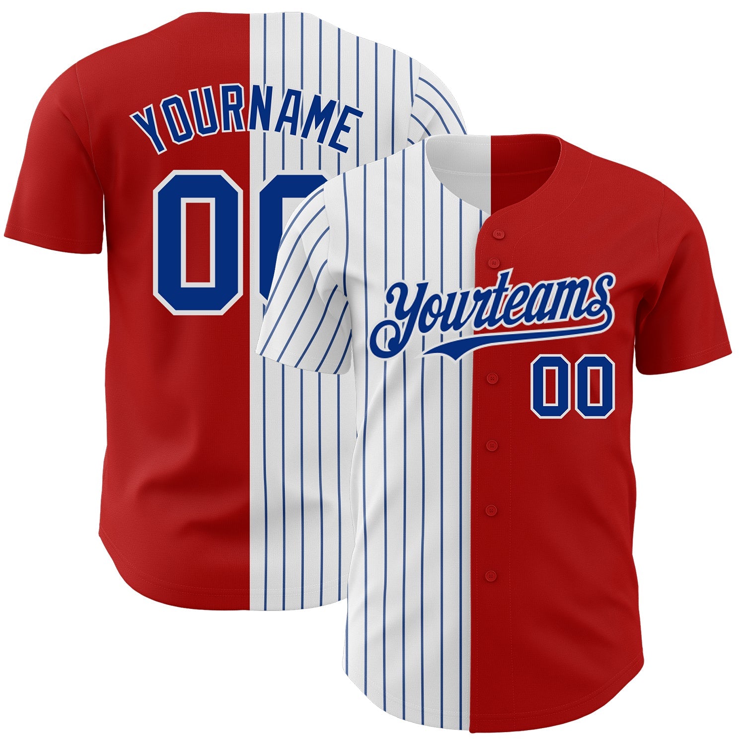 Custom Red White-Royal Pinstripe Authentic Split Fashion Baseball Jersey - Sky-Custom