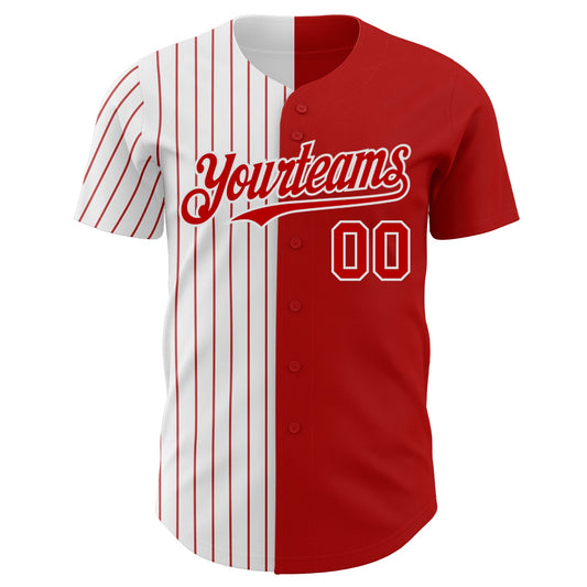 Custom Red White-Red Pinstripe Authentic Split Fashion Baseball Jersey - Sky-Custom