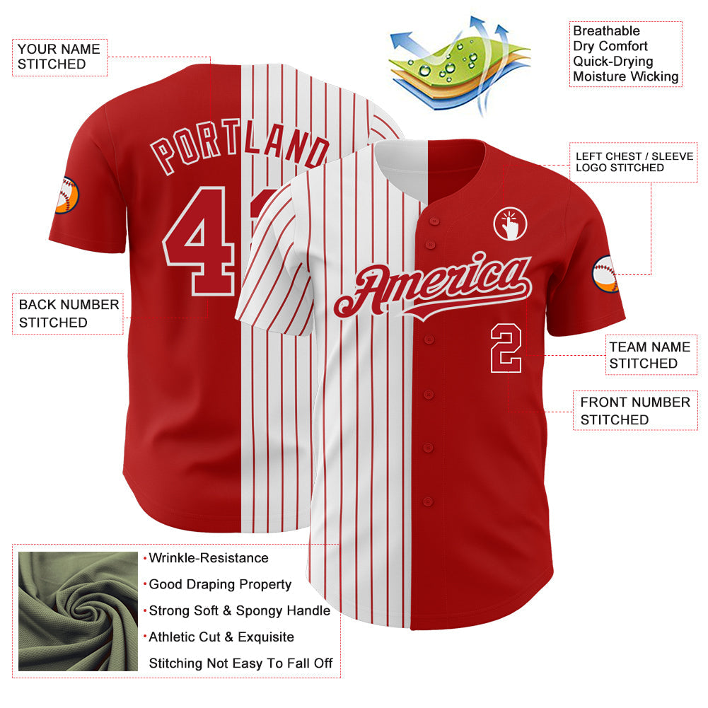 Custom Red White-Red Pinstripe Authentic Split Fashion Baseball Jersey - Sky-Custom