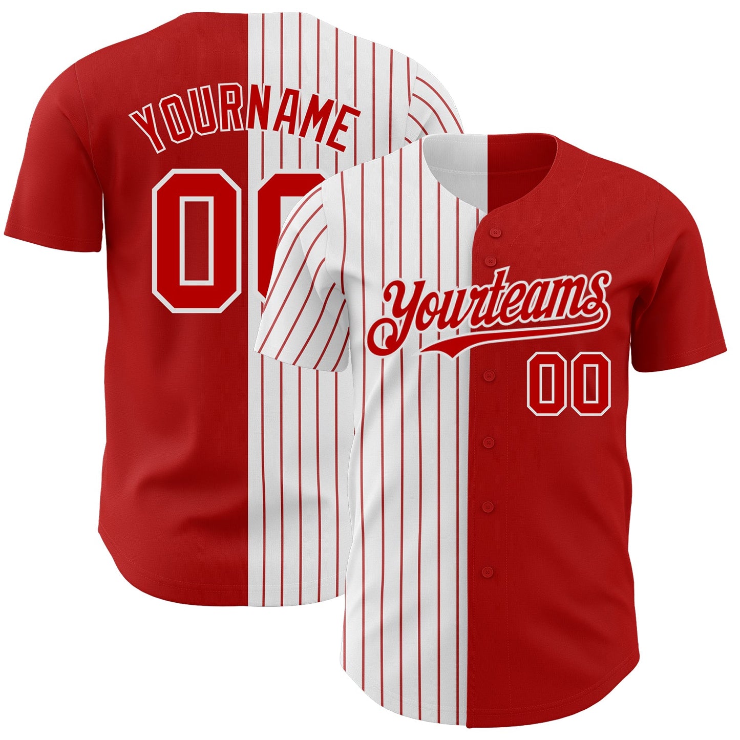 Custom Red White-Red Pinstripe Authentic Split Fashion Baseball Jersey - Sky-Custom
