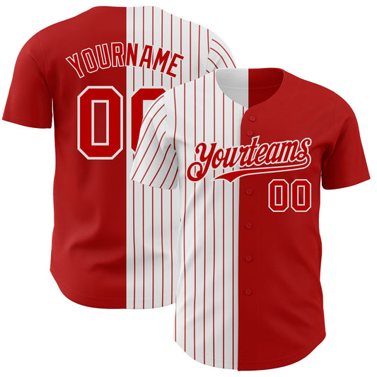 Custom Red White-Red Pinstripe Authentic Split Fashion Baseball Jersey - Sky-Custom