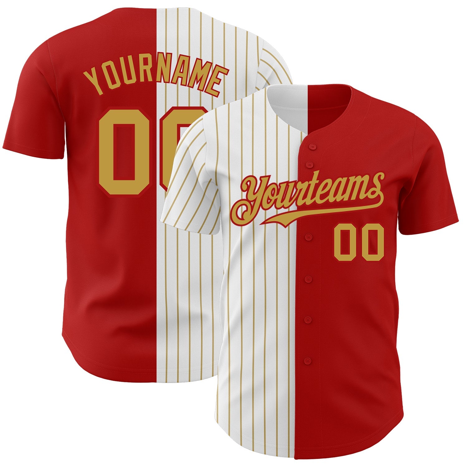 Custom Red White-Old Gold Pinstripe Authentic Split Fashion Baseball Jersey - Sky-Custom