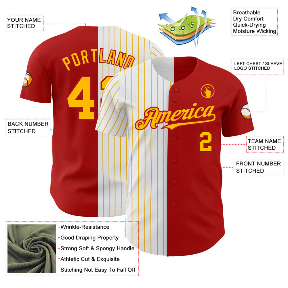 Custom Red White-Gold Pinstripe Authentic Split Fashion Baseball Jersey - Sky-Custom
