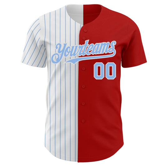 Custom Red White-Light Blue Pinstripe Authentic Split Fashion Baseball Jersey - Sky-Custom