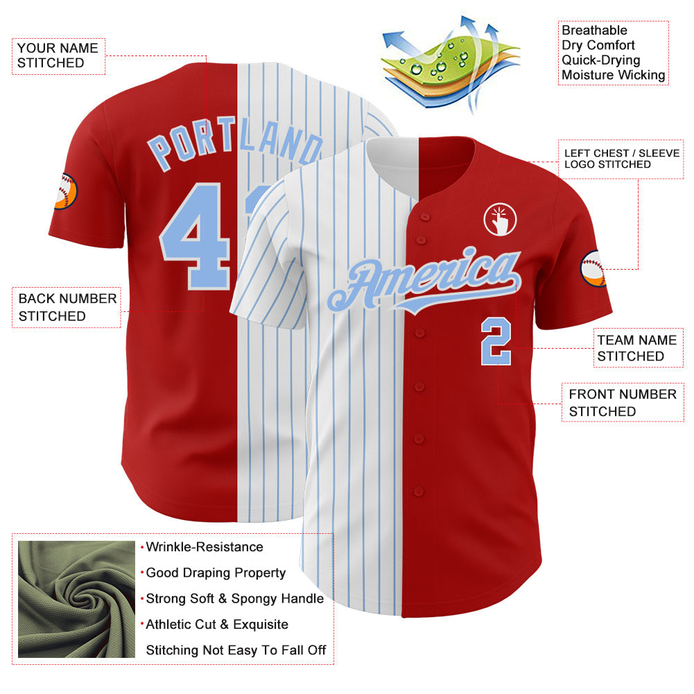 Custom Red White-Light Blue Pinstripe Authentic Split Fashion Baseball Jersey - Sky-Custom