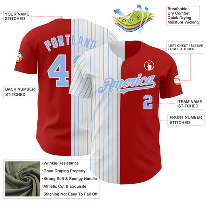 Custom Red White-Light Blue Pinstripe Authentic Split Fashion Baseball Jersey - Sky-Custom