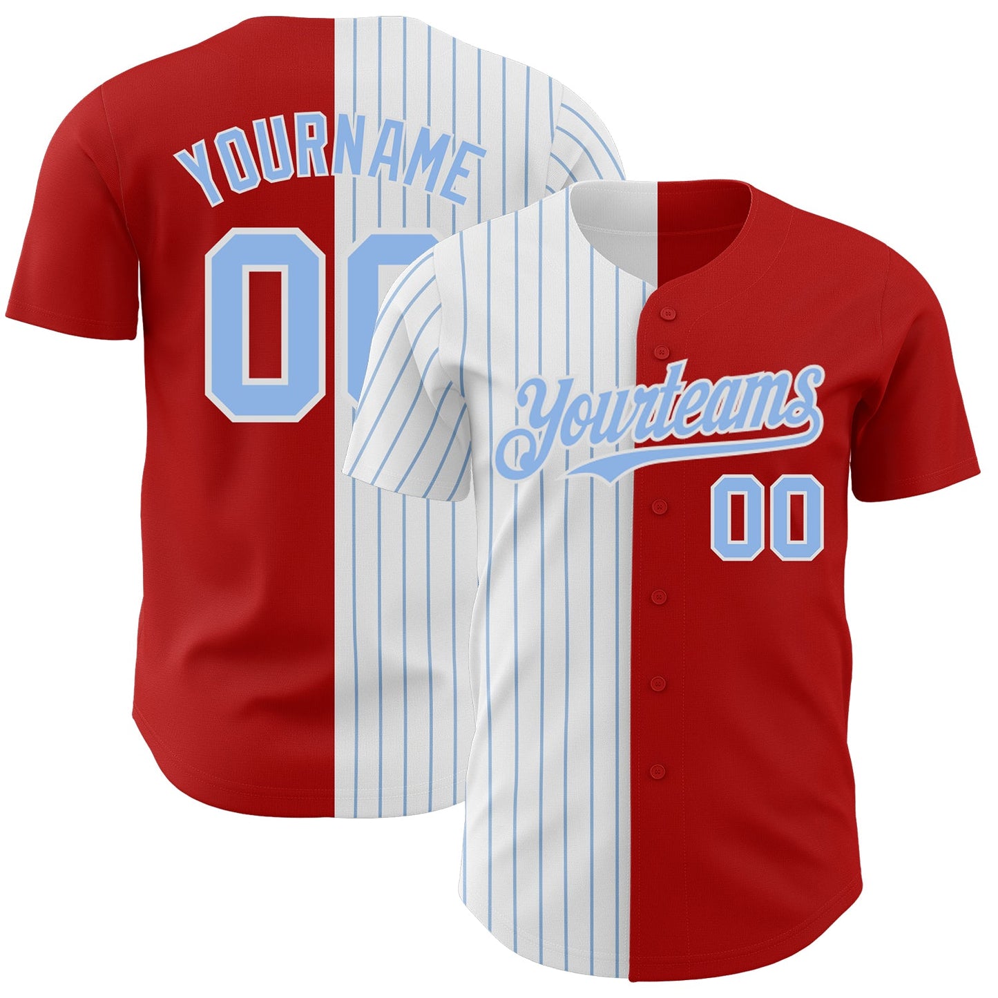 Custom Red White-Light Blue Pinstripe Authentic Split Fashion Baseball Jersey - Sky-Custom