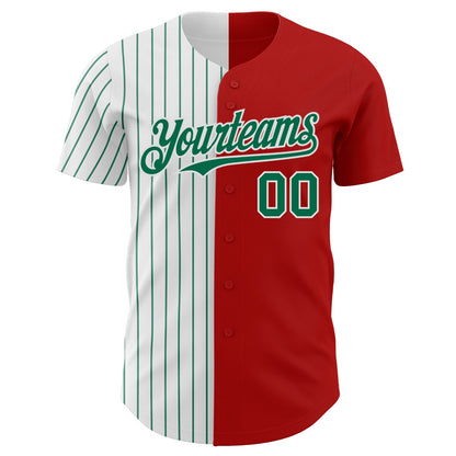 Custom Red White-Kelly Green Pinstripe Authentic Split Fashion Baseball Jersey - Sky-Custom