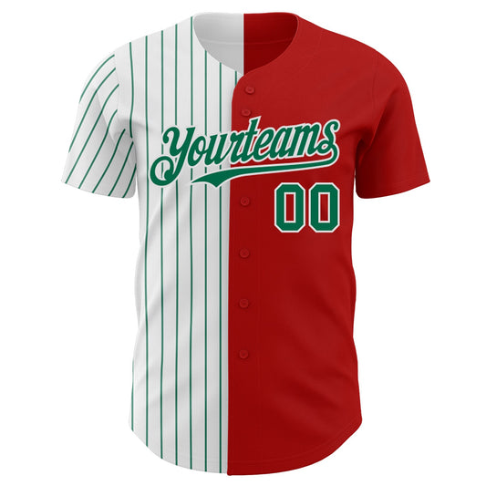 Custom Red White-Kelly Green Pinstripe Authentic Split Fashion Baseball Jersey - Sky-Custom