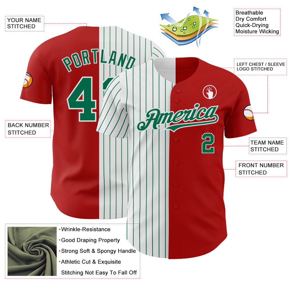 Custom Red White-Kelly Green Pinstripe Authentic Split Fashion Baseball Jersey - Sky-Custom