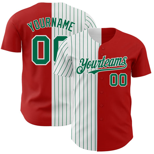 Custom Red White-Kelly Green Pinstripe Authentic Split Fashion Baseball Jersey - Sky-Custom