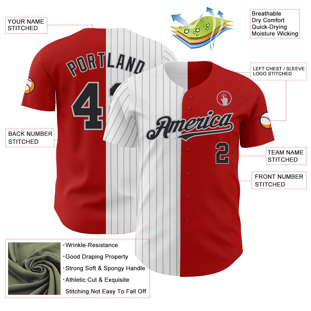 Custom Red Black-Gray Pinstripe Authentic Split Fashion Baseball Jersey - Sky-Custom
