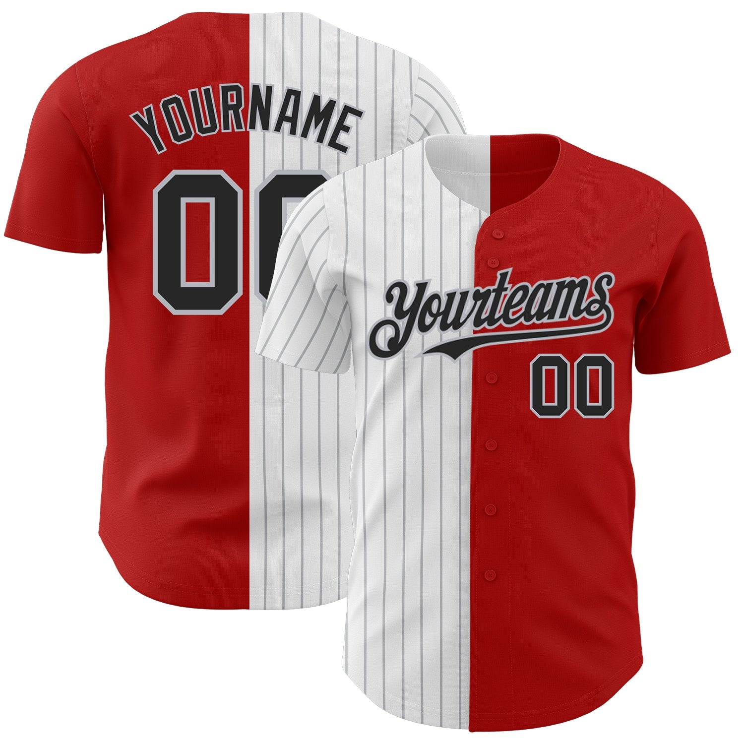 Custom Red Black-Gray Pinstripe Authentic Split Fashion Baseball Jersey - Sky-Custom