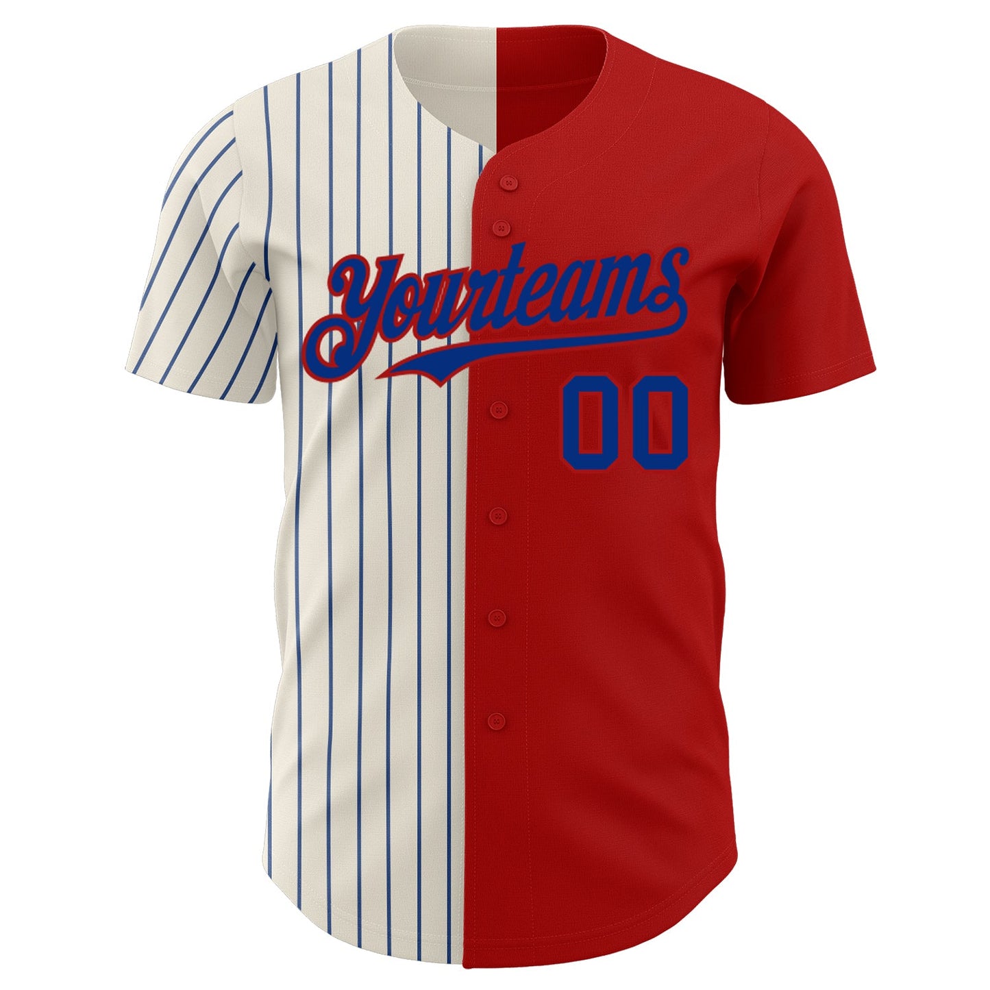 Custom Red Cream-Royal Pinstripe Authentic Split Fashion Baseball Jersey - Sky-Custom