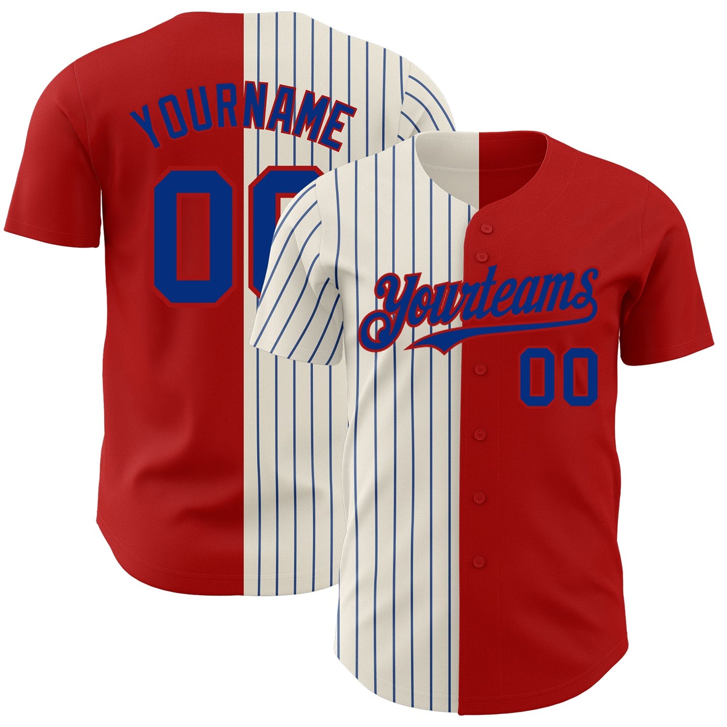 Custom Red Cream-Royal Pinstripe Authentic Split Fashion Baseball Jersey - Sky-Custom