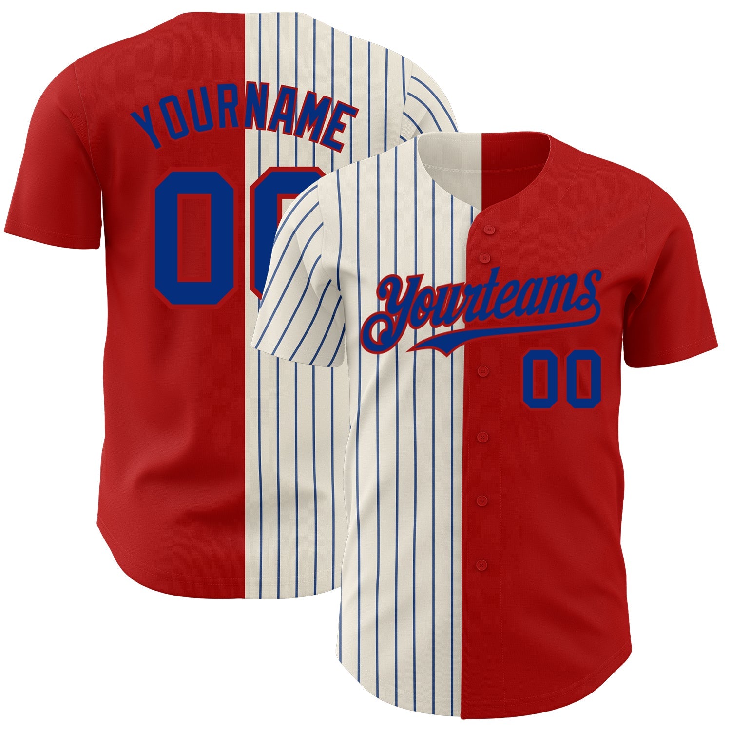 Custom Red Cream-Royal Pinstripe Authentic Split Fashion Baseball Jersey - Sky-Custom