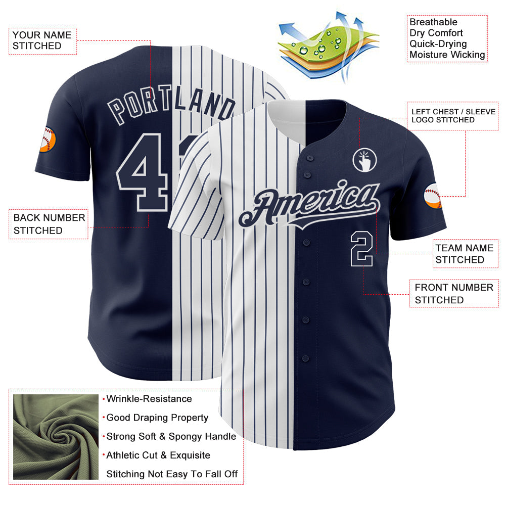 Custom Navy White-Navy Pinstripe Authentic Split Fashion Baseball Jersey - Sky-Custom