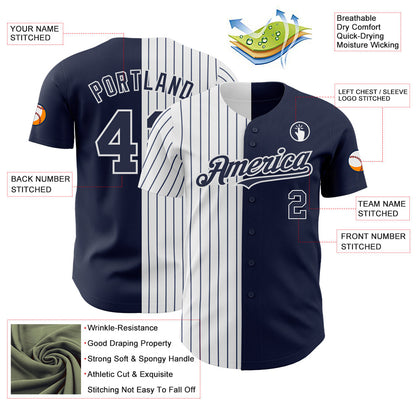 Custom Navy White-Navy Pinstripe Authentic Split Fashion Baseball Jersey - Sky-Custom