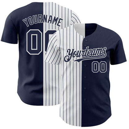 Custom Navy White-Navy Pinstripe Authentic Split Fashion Baseball Jersey - Sky-Custom