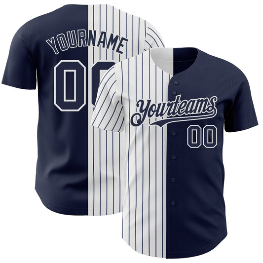 Custom Navy White-Navy Pinstripe Authentic Split Fashion Baseball Jersey - Sky-Custom