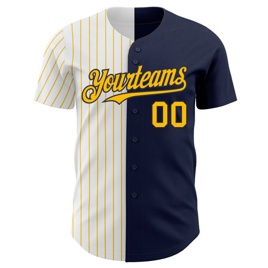 Custom Navy White-Gold Pinstripe Authentic Split Fashion Baseball Jersey - Sky-Custom