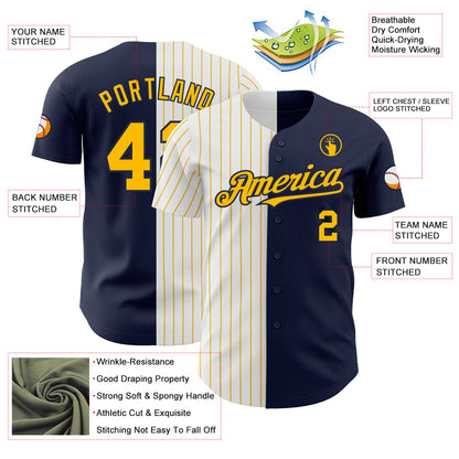 Custom Navy White-Gold Pinstripe Authentic Split Fashion Baseball Jersey - Sky-Custom