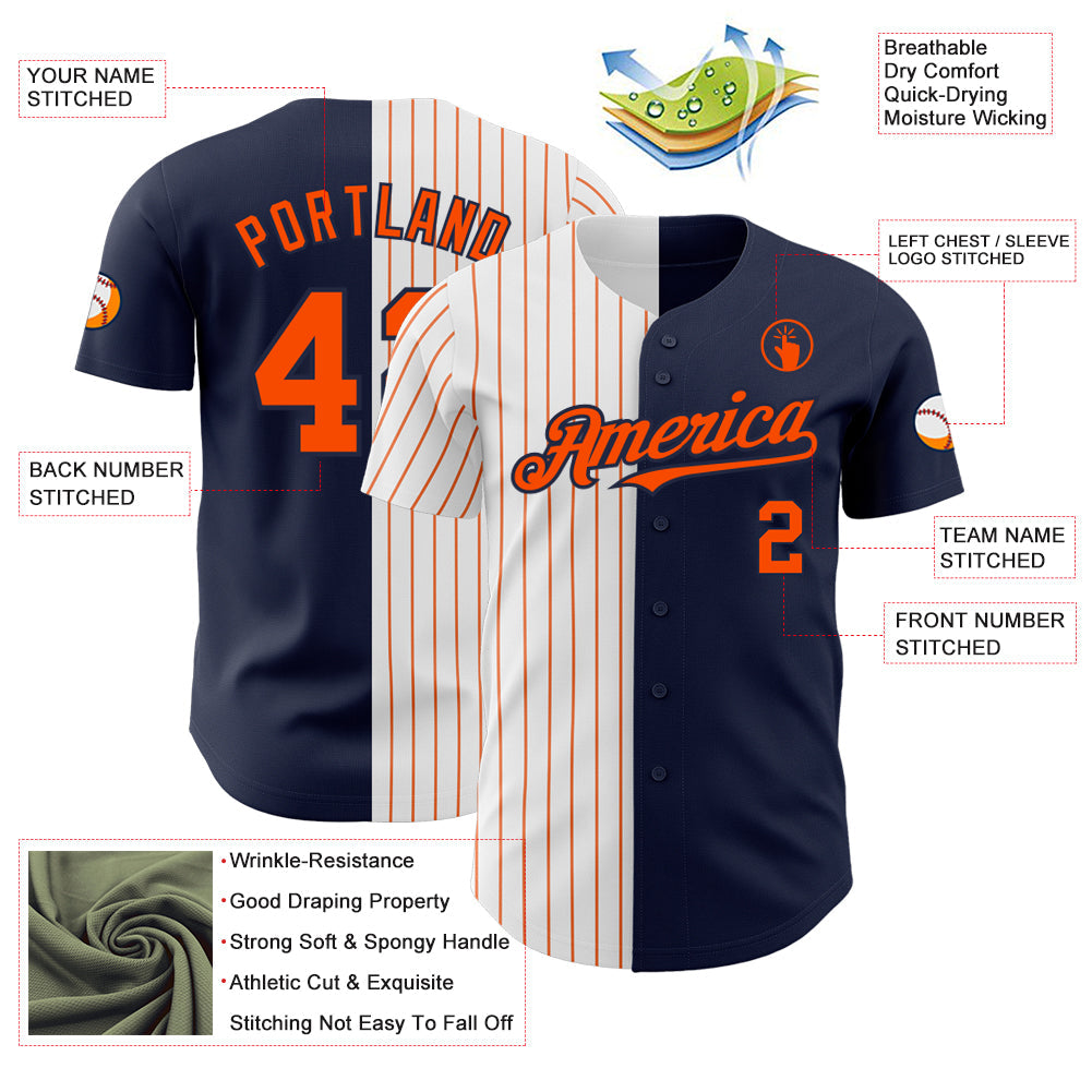 Custom Navy White-Orange Pinstripe Authentic Split Fashion Baseball Jersey - Sky-Custom