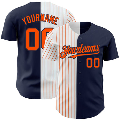 Custom Navy White-Orange Pinstripe Authentic Split Fashion Baseball Jersey - Sky-Custom