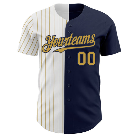 Custom Navy White-Old Gold Pinstripe Authentic Split Fashion Baseball Jersey - Sky-Custom