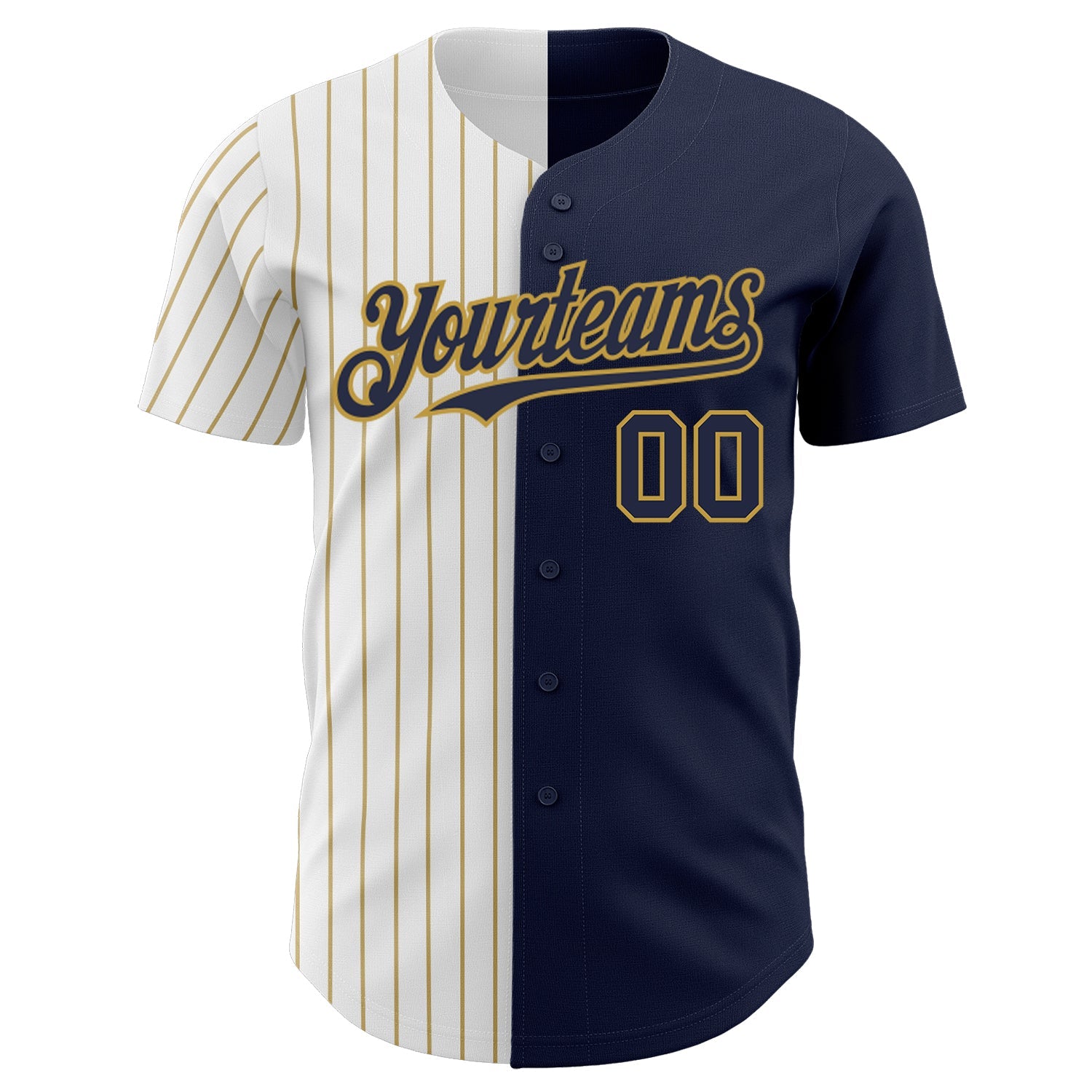 Custom Navy White-Old Gold Pinstripe Authentic Split Fashion Baseball Jersey - Sky-Custom