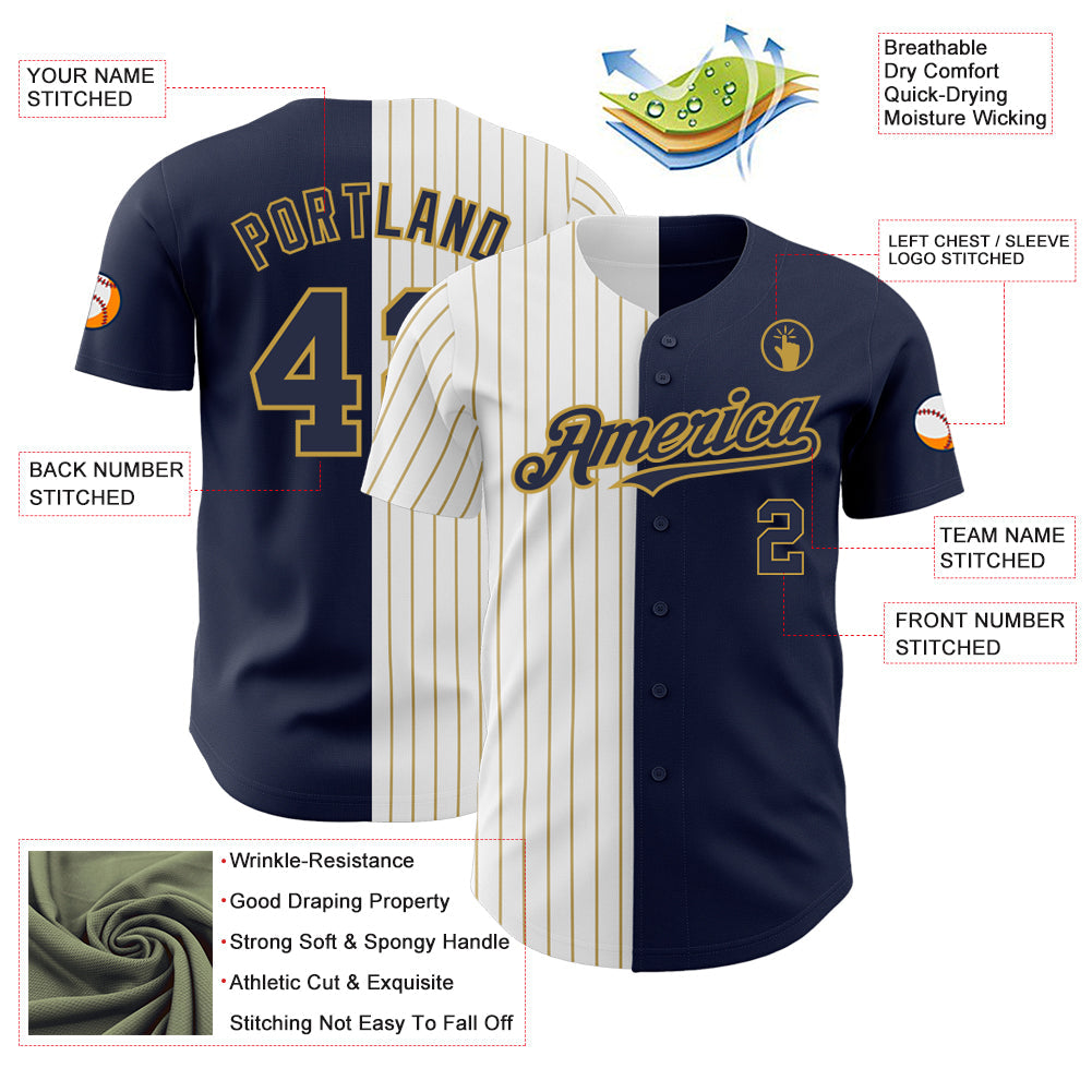 Custom Navy White-Old Gold Pinstripe Authentic Split Fashion Baseball Jersey - Sky-Custom