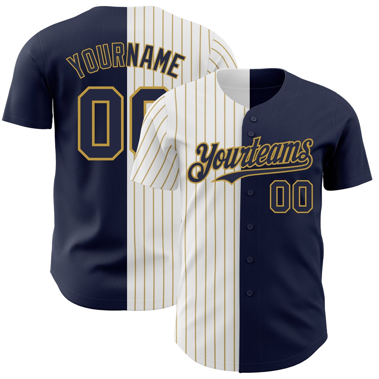 Custom Navy White-Old Gold Pinstripe Authentic Split Fashion Baseball Jersey - Sky-Custom