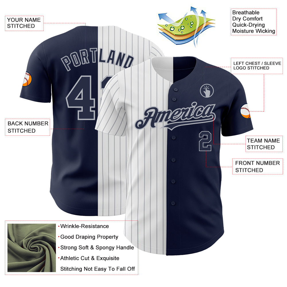 Custom Navy White-Gray Pinstripe Authentic Split Fashion Baseball Jersey - Sky-Custom