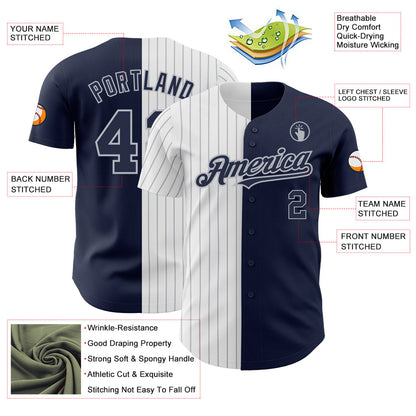 Custom Navy White-Gray Pinstripe Authentic Split Fashion Baseball Jersey - Sky-Custom