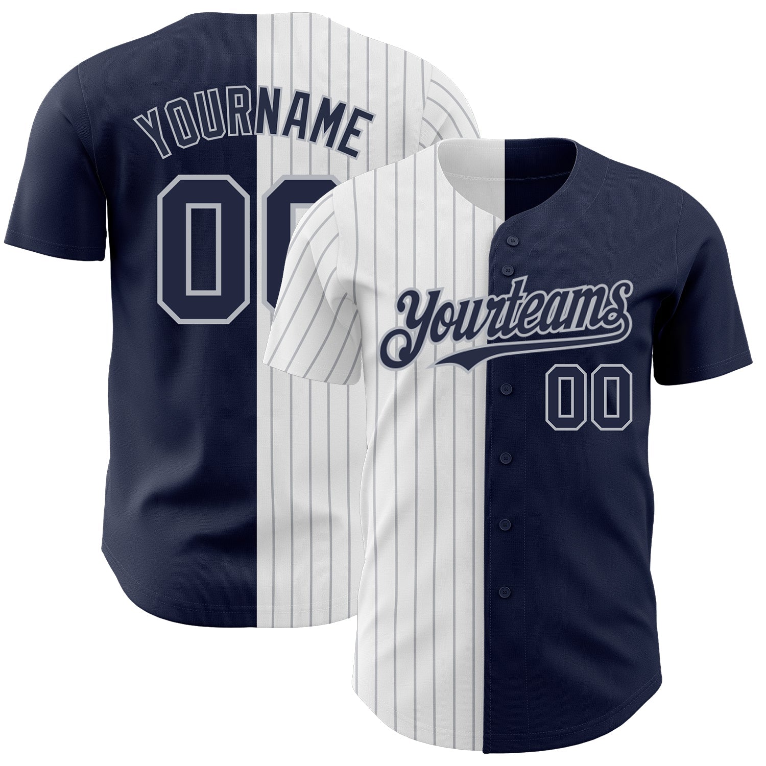 Custom Navy White-Gray Pinstripe Authentic Split Fashion Baseball Jersey - Sky-Custom