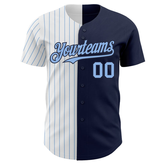 Custom Navy White-Light Blue Pinstripe Authentic Split Fashion Baseball Jersey - Sky-Custom