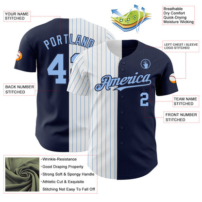 Custom Navy White-Light Blue Pinstripe Authentic Split Fashion Baseball Jersey - Sky-Custom